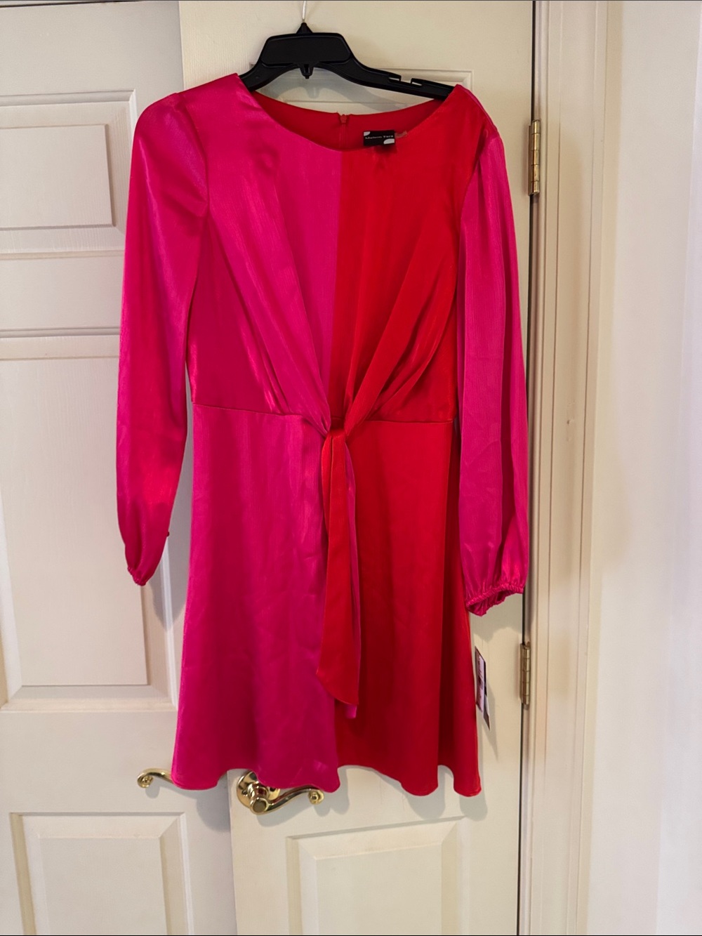 Maison Tara satin color-blocked fit and flare dress size 14 NWT runs small